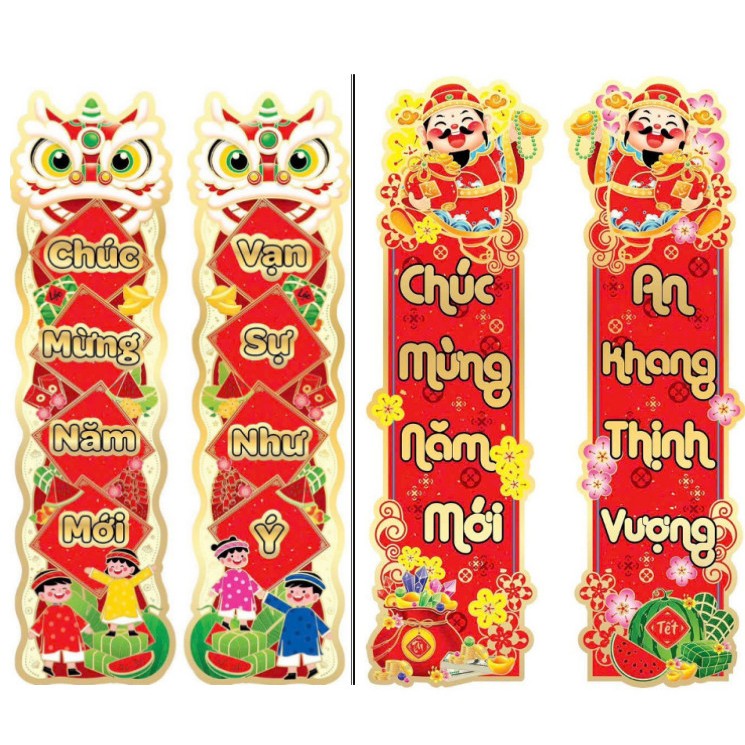 Cặp hình liễn treo ép nhũ trang trí tết
