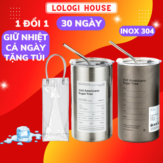 Ly giữ nhiệt Iced Americano 600ml inox 304 HiLOGI, cốc giữ nhiệt có ống hút tặng kèm túi trong cao cấp