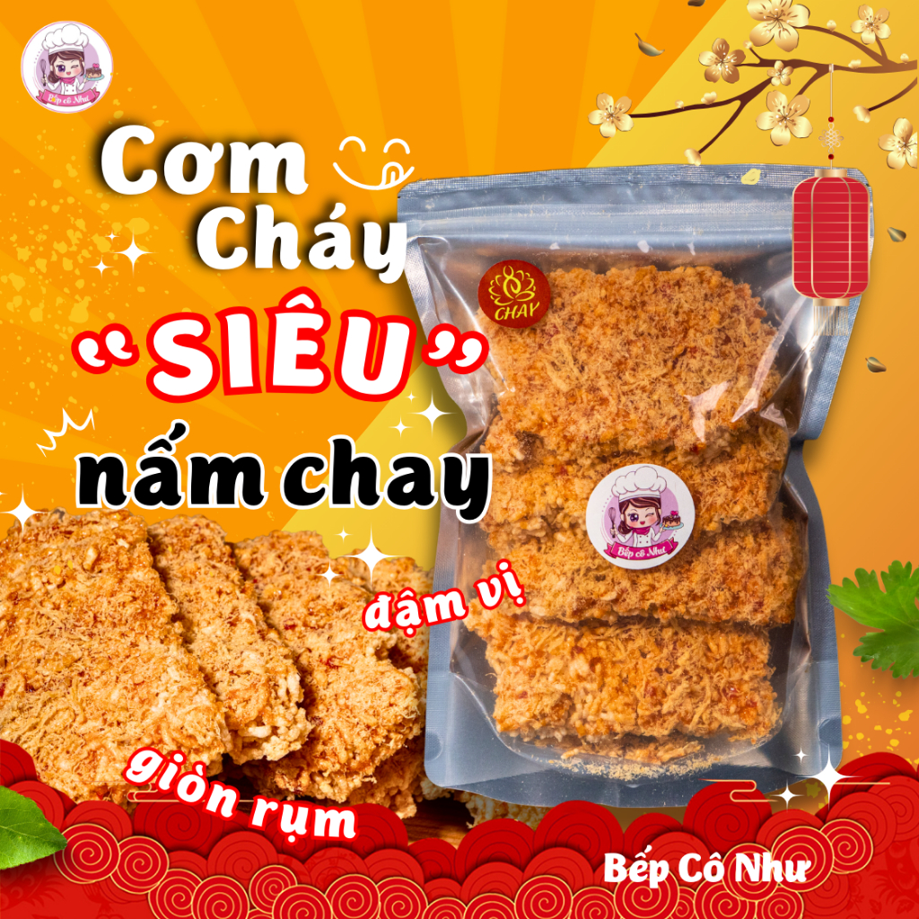 Cơm cháy CHAY Siêu nấm giòn rụm - Loại cay vừa - túi 250g | Đồ ăn vặt Bếp Cô Như
