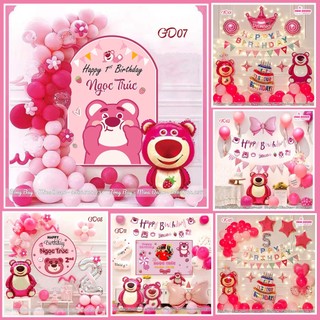 Set Bóng Trang Trí Sinh Nhật Hình Gấu Dâu Cho Bé Gái