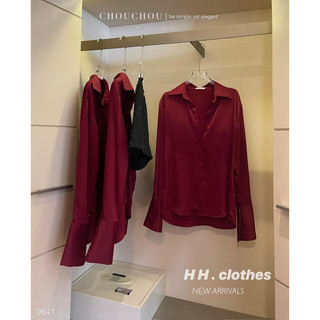 Áo sơ mi lụa đỏ xinh sang chảnh (kèm ảnh thật)