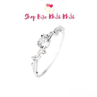 Nhẫn nữ bạc ta đính đá - Nhẫn hoa lá cành bạc ta- Shop bạc Khải Khải
