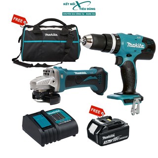 Makita combo 6 – máy khoan búa + máy mài góc + pin 3,0ah + sạc + túi - kết nối tiêu dùng