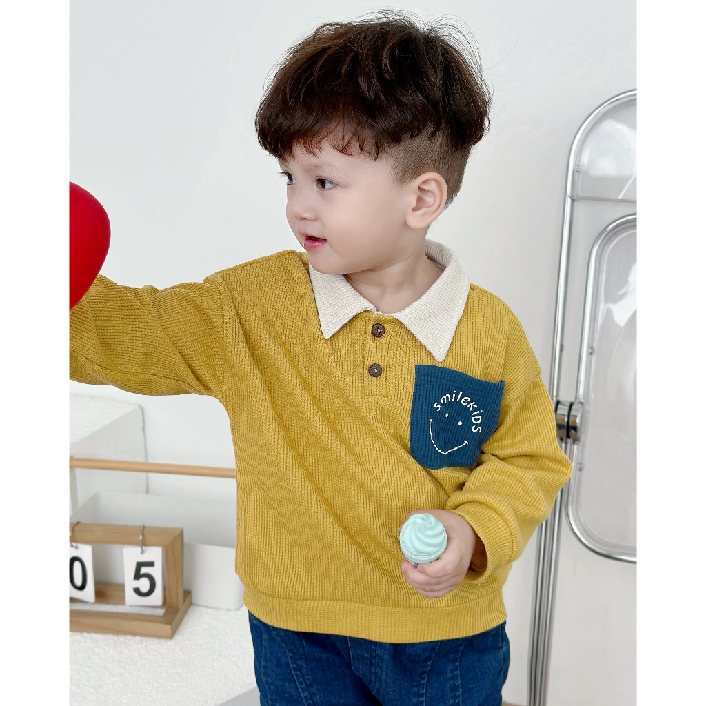 Áo polo dài tay cho bé mặc đi học đi chơi, chất liệu cotton mềm mịn, Miniumbaby A1614