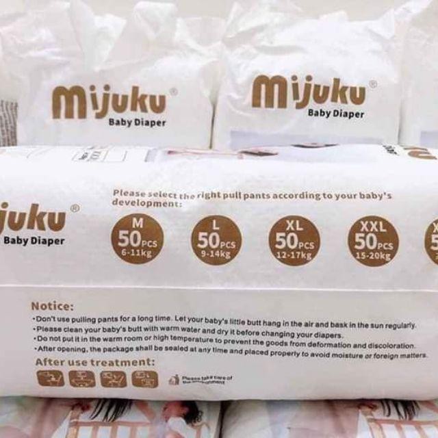 Bỉm/tã quần cao cấp Mijuku 50 miếng đủ size M, L, XL, XXL