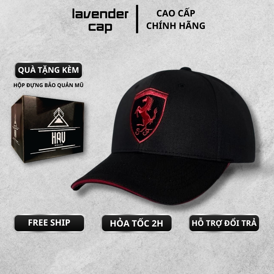 Nón kết Mũ lưỡi trai Ferrari mix đen đỏ logo thêu tinh tế Free size
