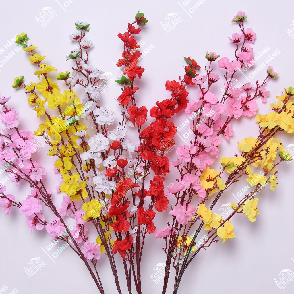 5/10 Cành hoa mai đào giả đón tết cao 90cm