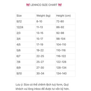 Set Lennco kẻ thô cà bông cho bé gái(15-20kg)