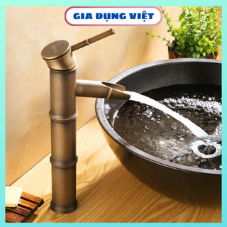 Vòi đồng lavabo thân trúc nóng lạnh cao 30cm, vòi trúc đồng phong cách châu Âu lắp đặt homestay, khách sạn,...