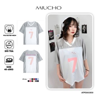 Áo thun Jersey thể thao  dáng rộng  ATPD003850 Miucho tay ngắn vải Cotton cổ tim in basic