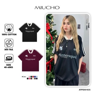 Áo thun thể thao Jersey phong cách blokecore form rộng phối cổ ATPD001835 Miucho tay ngắn sport in typography
