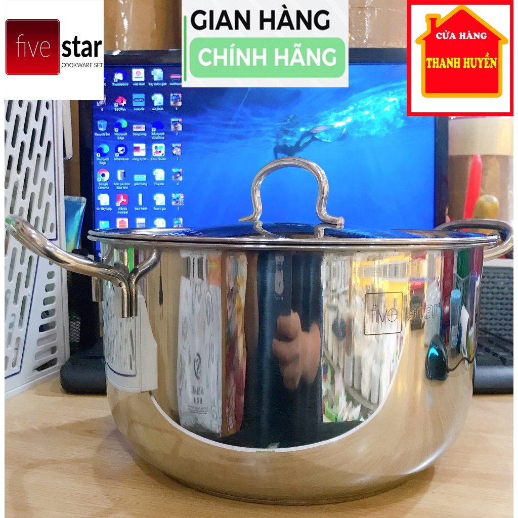 [Chính hãng FiveStar] Size 24cm - Nồi inox 3 đáy sandwich inox 430 cao cấp Fivestar Standard bếp từ 