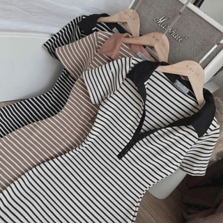 Đầm body họa tiết kẻ sọc ngang siêu xinh, váy polo nữ dáng dài mặc nhà đi chơi đều xinh
