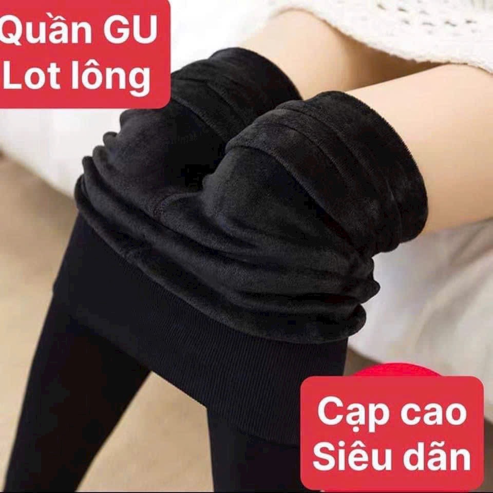 Legging lót lông GU, quần đen nữ lót lông