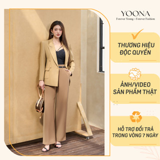 Quần dài công sở chất chéo gân dáng ống suông nâu kèm đai YOONA - YD7S603