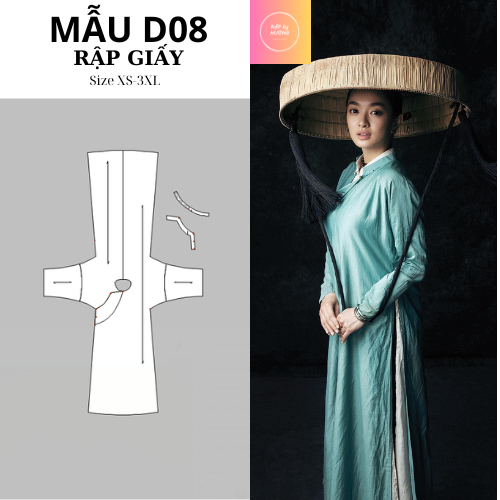 Rập Giấy Áo Dài Cổ Phục Việt – Mẫu Áo Tấc D08 | Size XS–3XL | Bản Vẽ Thiết Kế May