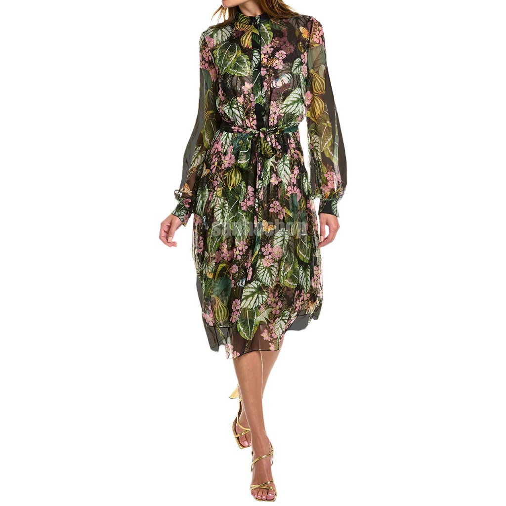 ĐẦM SƠMI 0SCAR TR0PICAL LEAF PRINTED