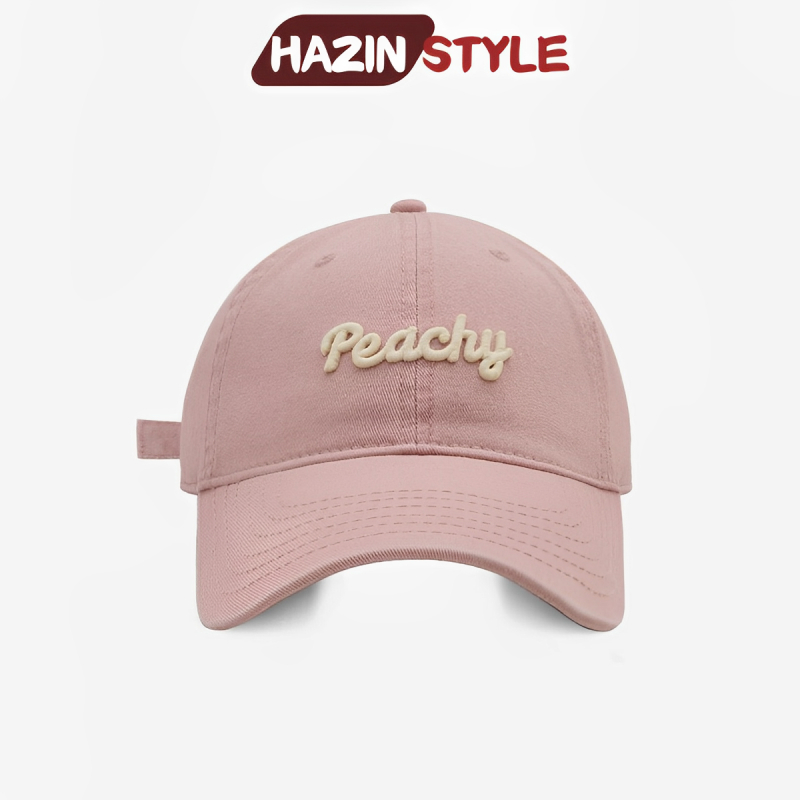 Mũ lưỡi trai HAZIN thêu chữ Peachy form cứng, nón lưỡi trai thời trang nhiều màu dành cho nam nữ đi học đi chơi