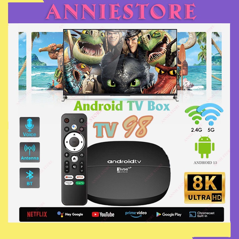 Android TV Box TV98 Hỗ Trợ Kiểm Soát Giọng Nói Việt 5G WiFi Bluetooth 8K HD Băng Tần Kép Tivi Box 100 Kênh Miễn Phí