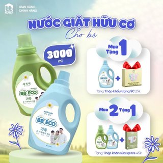 Combo 2 can nước giặt hữu cơ BB ECO hương cốm non và hương bạch trà, an toàn và dịu nhẹ cho da bé