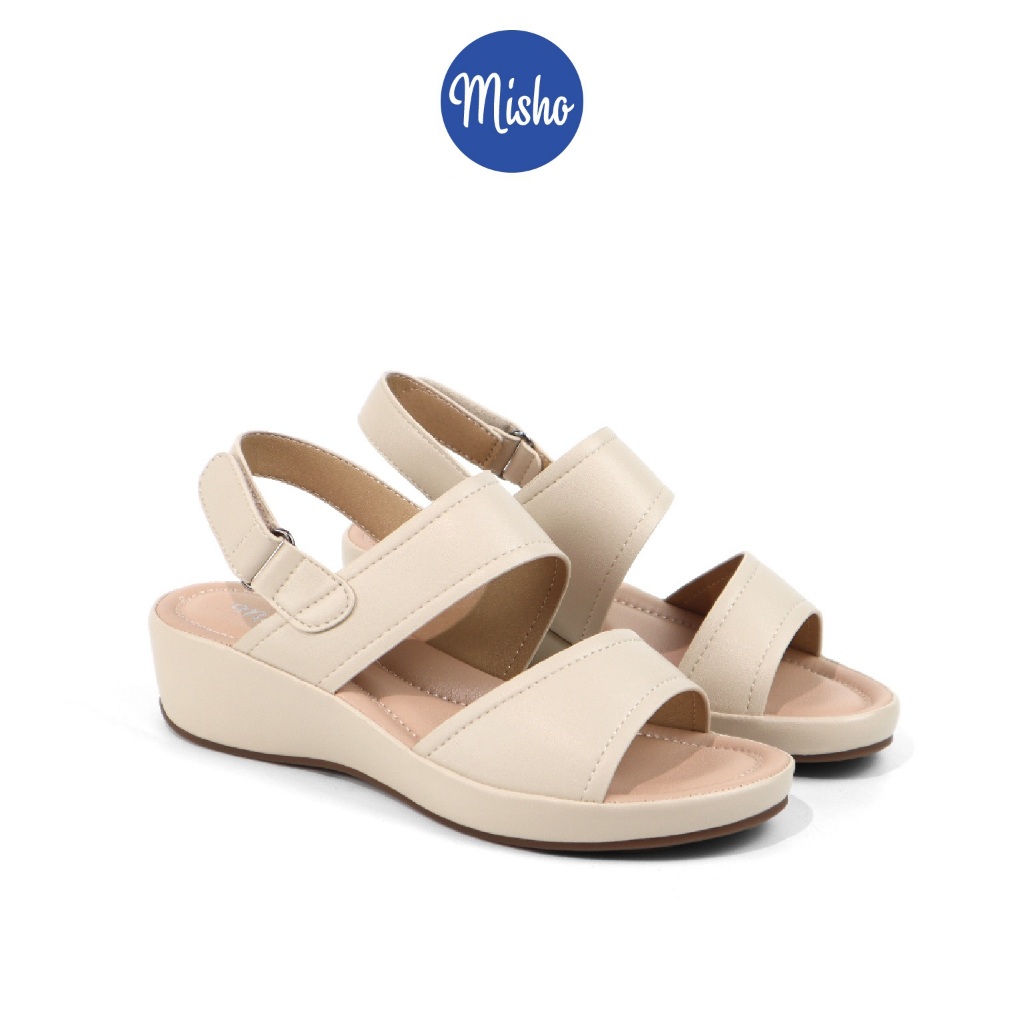 Giày Sandal Đế Xuồng Nữ Misho Quai Ngang Đế Cao 4.5cm Êm Chân 1104