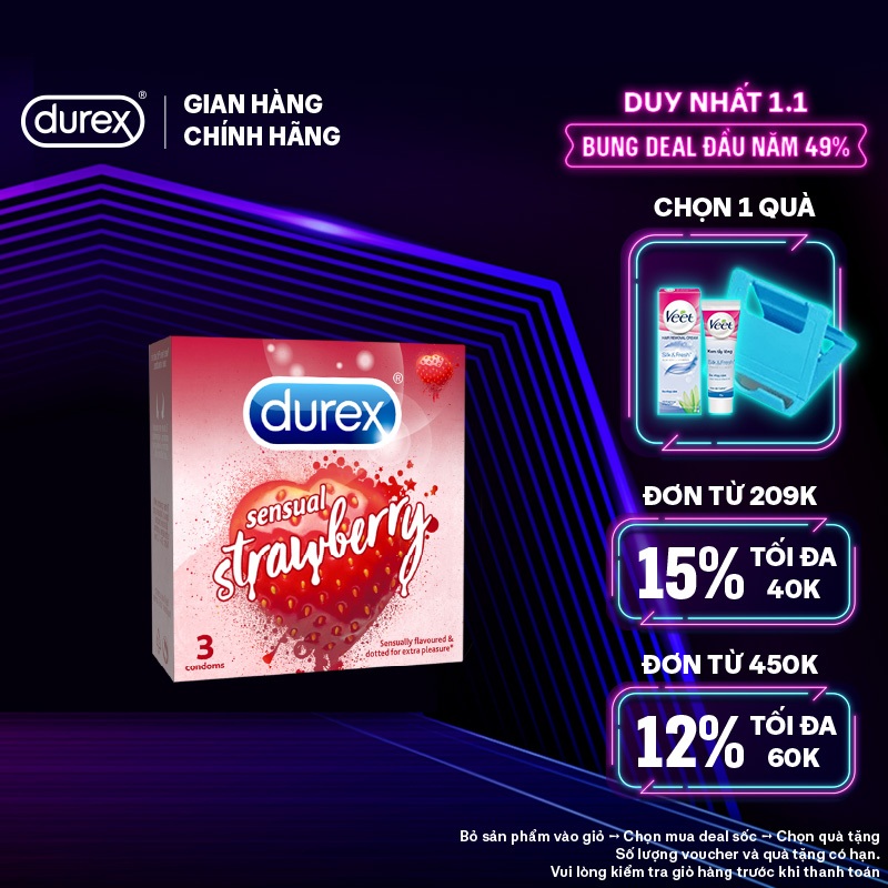 Bao cao su Durex Sensual Strawberry hương dâu 