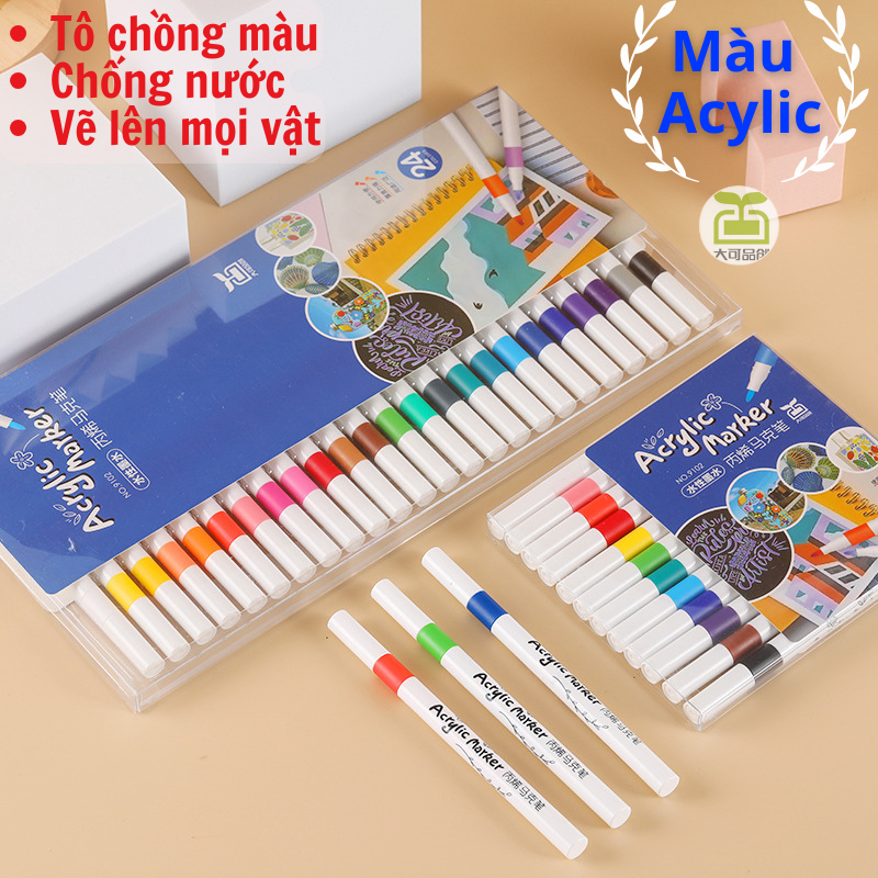 Bút màu Acrylic Marker Cao Cấp 12/24/36/48/60 bút sơn Acrylic chống nước vẽ trên mọi chất liệu vẽ giày vải chai lọ