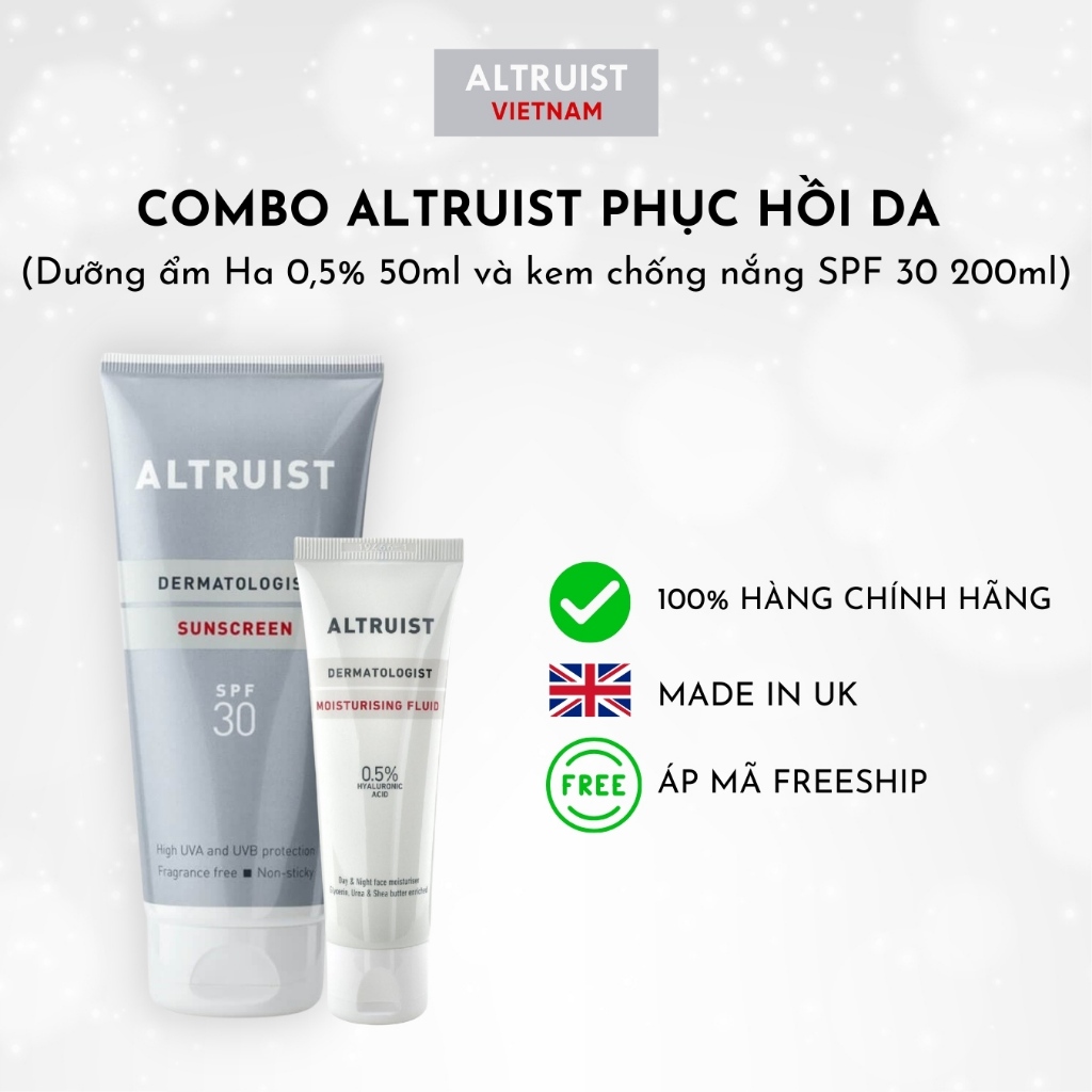 Combo Altruist phục hồi da (dưỡng ẩm Ha 0,5% 50ml và kem chống nắng SPF 30 200ml)