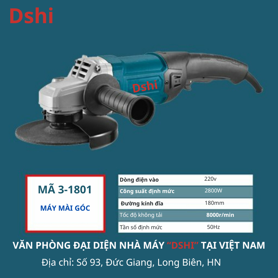 Máy mài góc cầm tay Dshi 3-801 Máy mài điện có dây Thiết kế tay cầm chắc chắc Hàng chính hãng