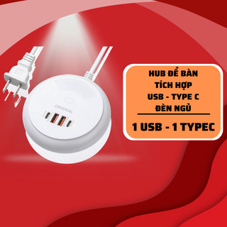 Bộ sạc di động 2 Type C, USB kèm đèn ngủ tiện dụng đa chức năng.