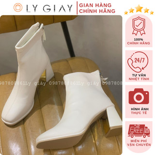 Giày Boot nữ Bốt da mềm mũi tròn gót vàng 6 phân màu Đen, Trắng thời trang trẻ trung #002927
