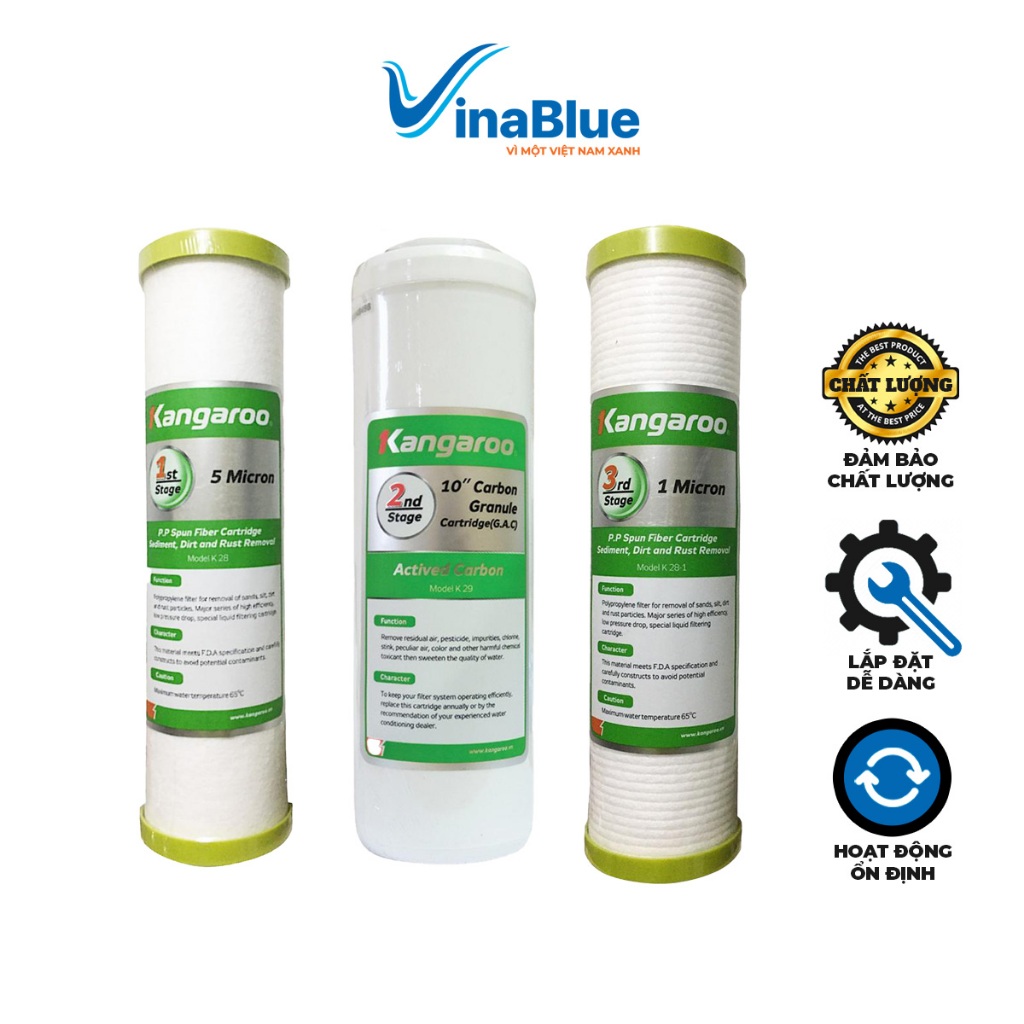 Bộ Lõi Lọc Nước KANGAROO Số 1-2-3 Chính Hãng - Giá 3 lõi lọc chỉ 89K.