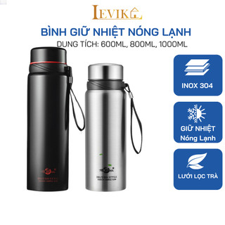 Bình đựng nước giữ nhiệt levika lõi inox 304, dung tích 600-1000ml