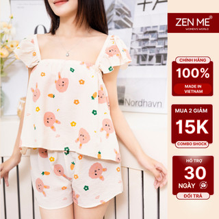 Đồ Bộ Nữ Mặc Nhà Chất Liệu Đũi Xốp Dáng Cánh Tiên Họa Tiết Hoạt Hình Dễ Thương BCT0323, Zen Me Women's World
