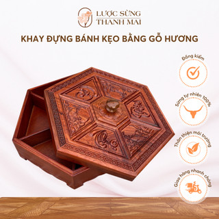 Khay Đựng Bánh Kẹo Bằng Gỗ Hương Thiết Kế Tinh Xảo Hình Phúc Lộc Thọ | LƯỢC SỪNG THANH MAI