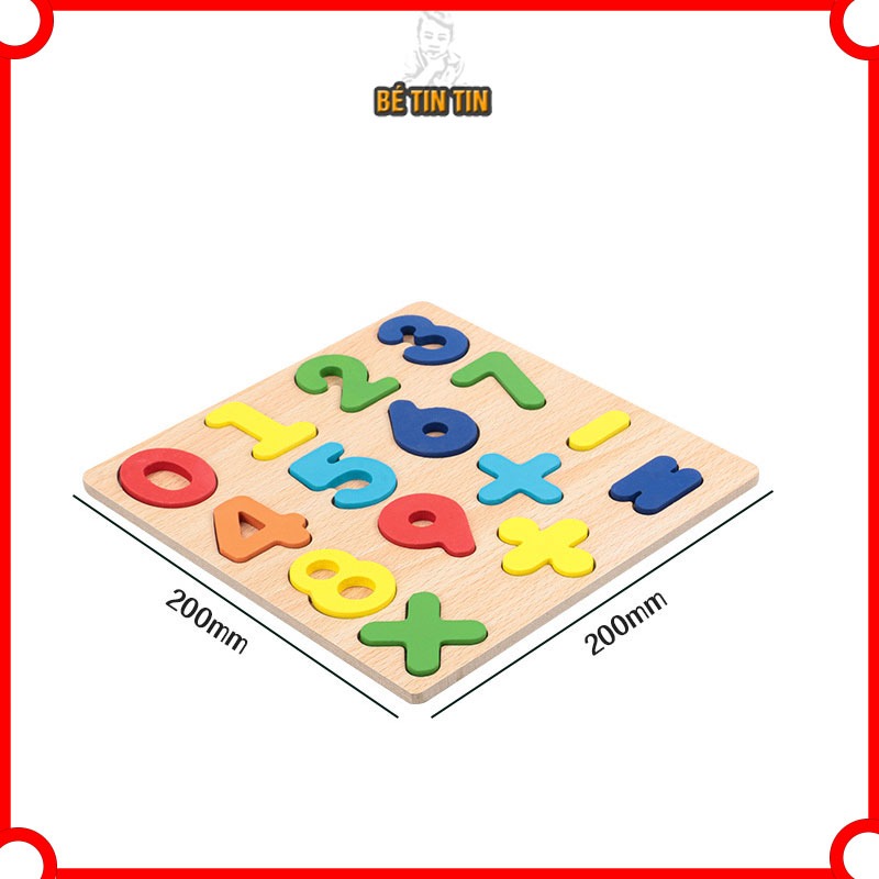 Bộ 2 bảng chữ số và chữ cái gỗ nổi số cho bé, kích thước 20x22cm, giúp bé phát triển tư duy toán học