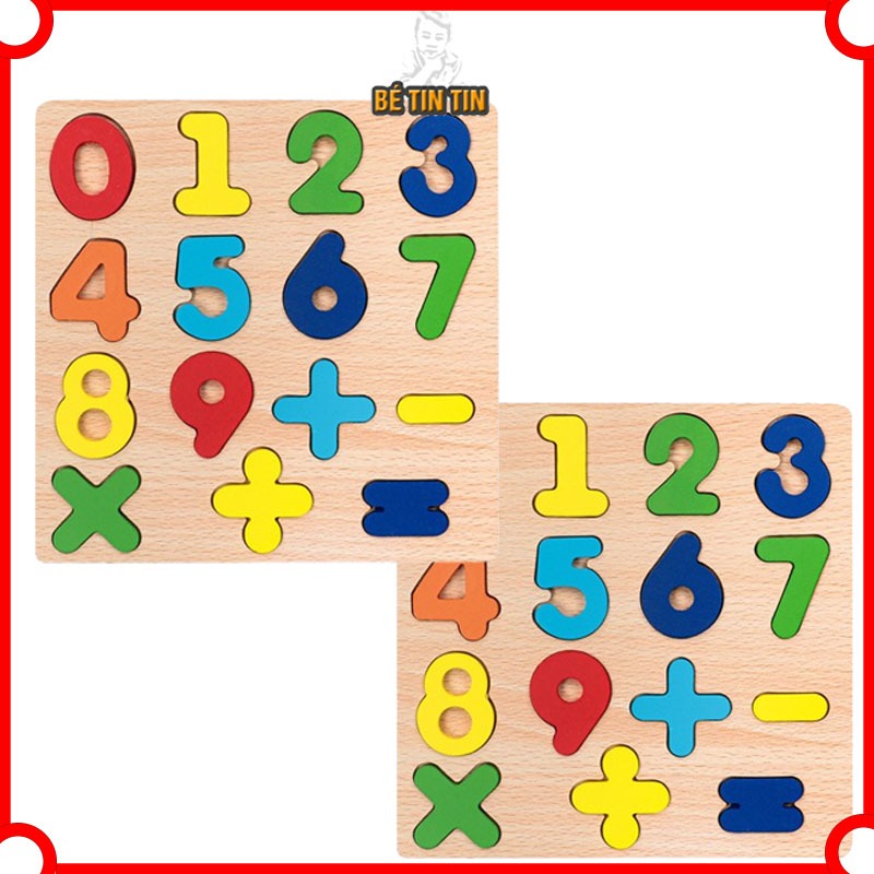 Bộ 2 bảng chữ số và chữ cái gỗ nổi số cho bé, kích thước 20x22cm, giúp bé phát triển tư duy toán học