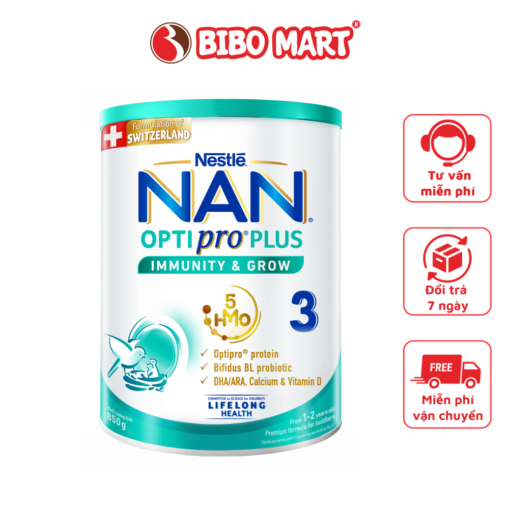 Sữa Bột Nestlé NAN OPTIPRO PLUS Từ Thụy Sĩ Dinh Dưỡng Thiết Yếu Cho Bé Số 3 Từ 1 2 Tuổi 850g - Bibo Mart