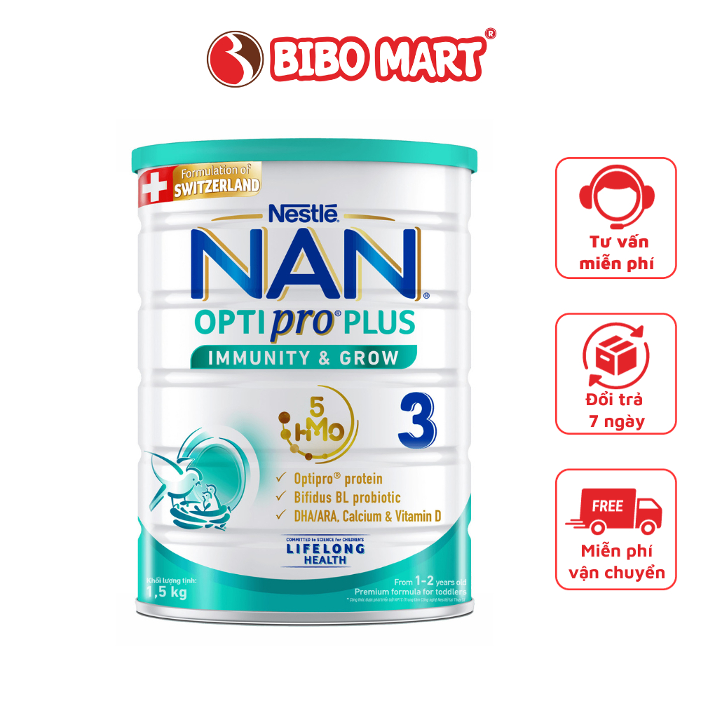 Sữa Bột Nestlé NAN OPTIPRO PLUS Từ Thụy Sĩ Kết Hợp Của Phúc Lợi 5HMO Và Vitamin Khoáng Chất Số 3 Từ 1 2 Tuổi 1500g - Bib