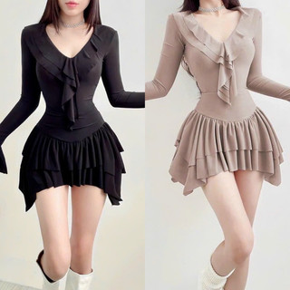 ĐẦM THUN CỔ V TAY LOE
