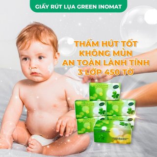 Combo 10 gói giấy ăn giấy rút lụa inomat green 3 lớp 450 tờ