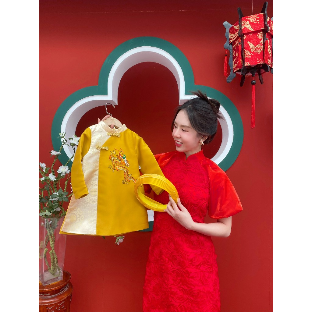 Áo Dài Gấm Bé Trai Áo Dài Gấm Vàng Cổ Tàu Cao Cấp Quỳnh Boutique