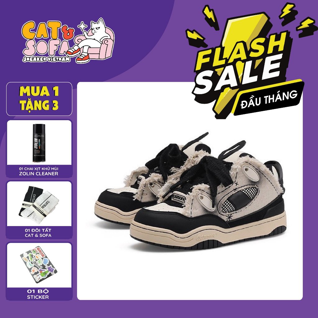 CS1006- Giày Cat&Sofa Retro phiên bản Super Cat đen ghi