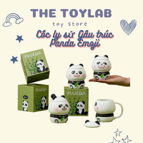 Cốc ly sứ Gấu trúc Panda Emoji The Toy Lab kèm thìa dung tích 400ml dễ thương dùng hàng ngày,uống nước, quà tặng bạn bè