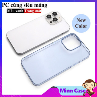 Ốp lưng điện thoại PC cứng siêu mỏng chống ố vàng màu xanh trong suốt cho 14 13 Pro MAX 14 Plus 12 Pro MinnCase