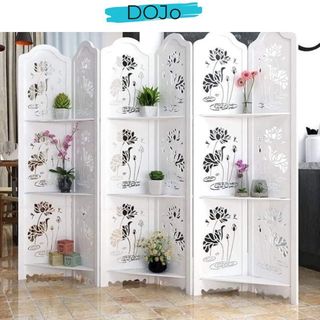 Vách ngăn bình phong DOJO hoạ tiết hoa sen tinh tế có kệ trang trí tiện lợi - D478