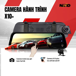 Camera hành trình ô tô  X10 Plus có wifi kết nối điện thoại dạng gương chiếu hậu trước sau FullHD,quay đêm sắc nét