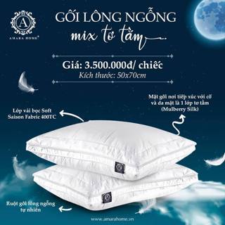 Ruột Gối AMARA Lông Ngỗng Mix Tơ Tằm Cao Cấp Êm Ái Đàn Hồi Tốt Kích Thước 50x70cm