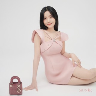 SUNIE® | LINA DRESS - Đầm Tafta dáng suông chữ A phối tay bèo đính charm cườm - hàng thiết kế dự tiệc sang trọng
