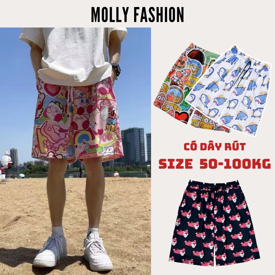 Quần short hoạt hình NHIỀU MẪU có DÂY RÚT LƯNG - Quần đùi unisex nam nữ đi chơi Molly Fashion